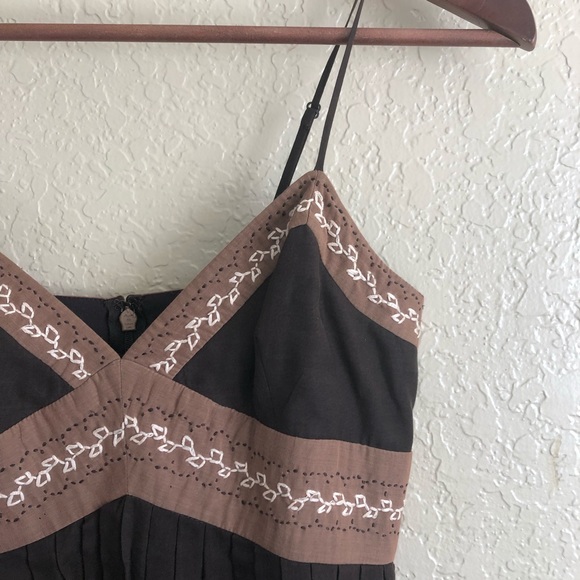 Bcbg brown embroidered sundress tulle fit n flare - Picture 3 of 6